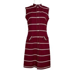 Verona Knits Vintage Sleeveless Burgundy & White Striped Mod Dress (S)